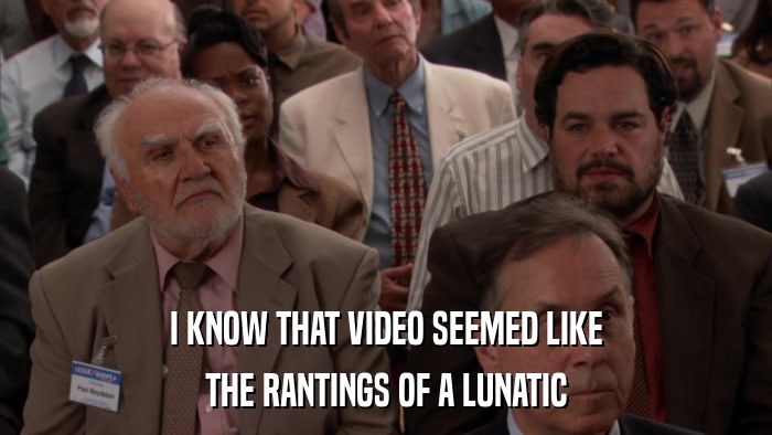 I KNOW THAT VIDEO SEEMED LIKE THE RANTINGS OF A LUNATIC 