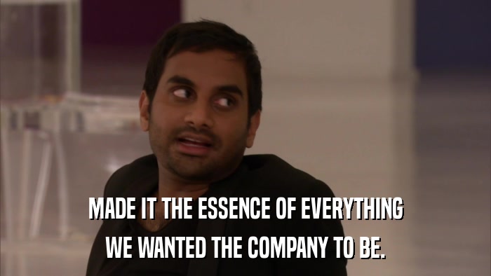 MADE IT THE ESSENCE OF EVERYTHING WE WANTED THE COMPANY TO BE. 
