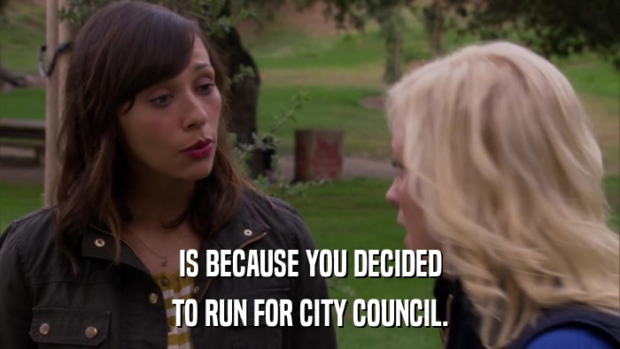 IS BECAUSE YOU DECIDED TO RUN FOR CITY COUNCIL. 