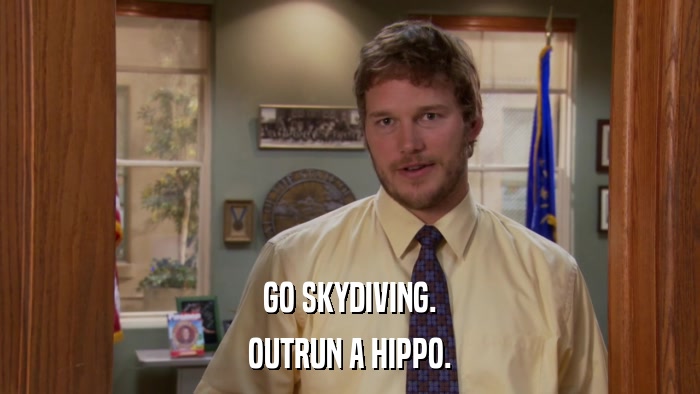 GO SKYDIVING. OUTRUN A HIPPO. 