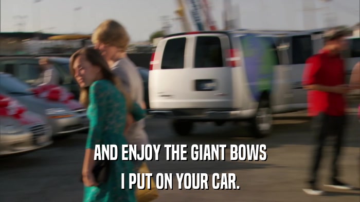 AND ENJOY THE GIANT BOWS I PUT ON YOUR CAR. 