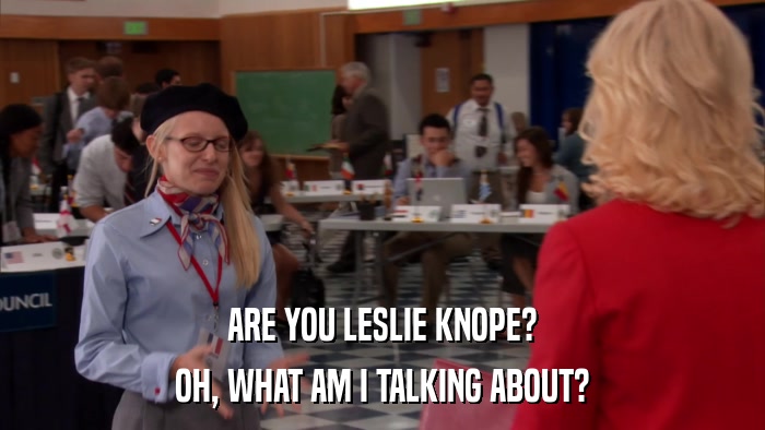 ARE YOU LESLIE KNOPE? OH, WHAT AM I TALKING ABOUT? 