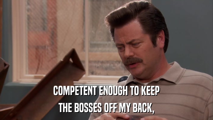 COMPETENT ENOUGH TO KEEP THE BOSSES OFF MY BACK, 