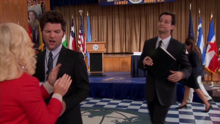 - OH!       - OW. - SORRY. - THAT'S OKAY. 