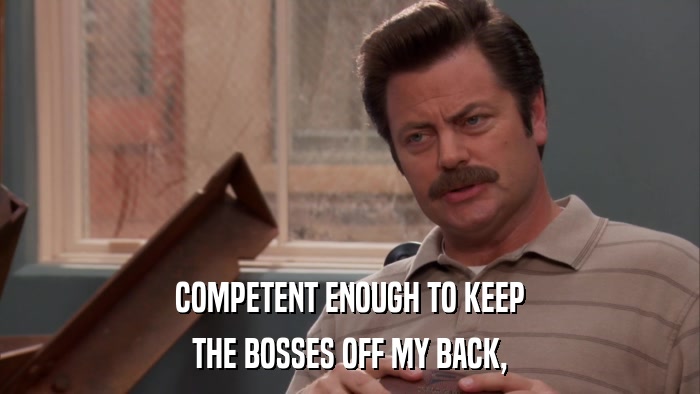 COMPETENT ENOUGH TO KEEP THE BOSSES OFF MY BACK, 