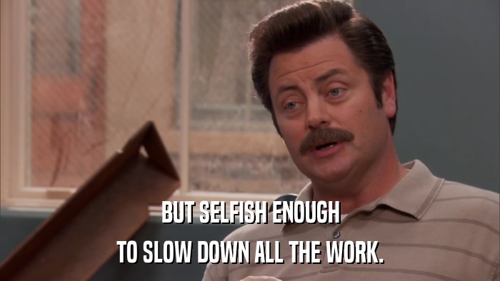 BUT SELFISH ENOUGH TO SLOW DOWN ALL THE WORK. 