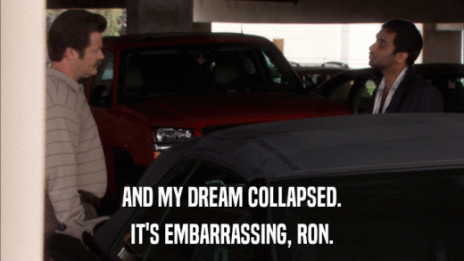 AND MY DREAM COLLAPSED. IT'S EMBARRASSING, RON. 