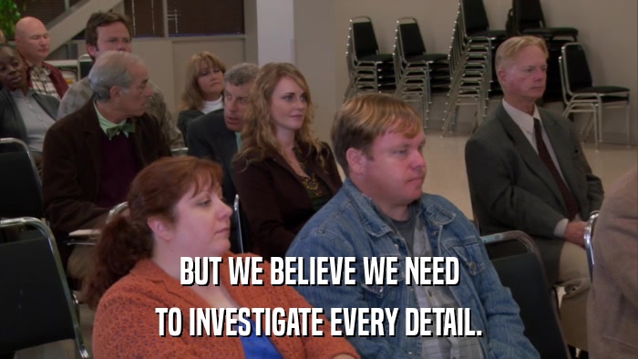 BUT WE BELIEVE WE NEED TO INVESTIGATE EVERY DETAIL. 