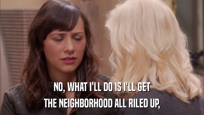 NO, WHAT I'LL DO IS I'LL GET THE NEIGHBORHOOD ALL RILED UP, 