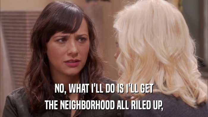 NO, WHAT I'LL DO IS I'LL GET THE NEIGHBORHOOD ALL RILED UP, 