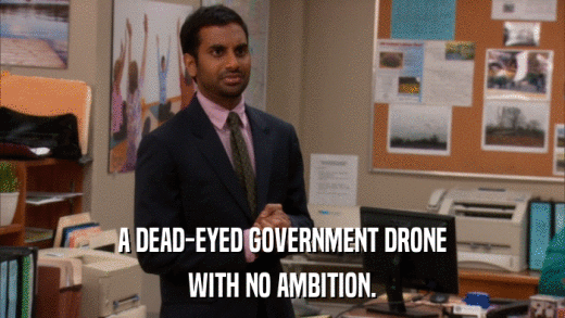 A DEAD-EYED GOVERNMENT DRONE WITH NO AMBITION. 