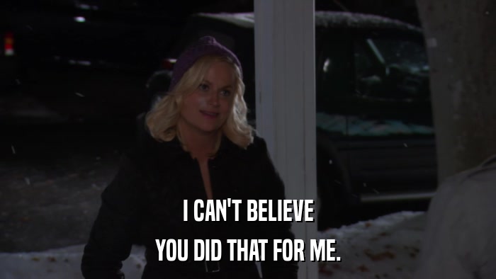I CAN'T BELIEVE YOU DID THAT FOR ME. 