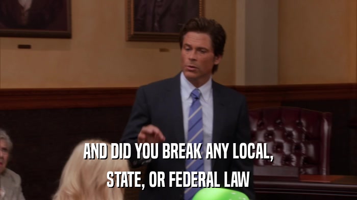 AND DID YOU BREAK ANY LOCAL, STATE, OR FEDERAL LAW 