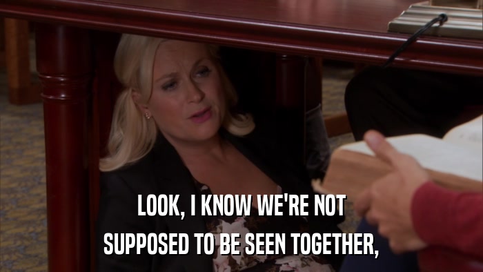 LOOK, I KNOW WE'RE NOT SUPPOSED TO BE SEEN TOGETHER, 