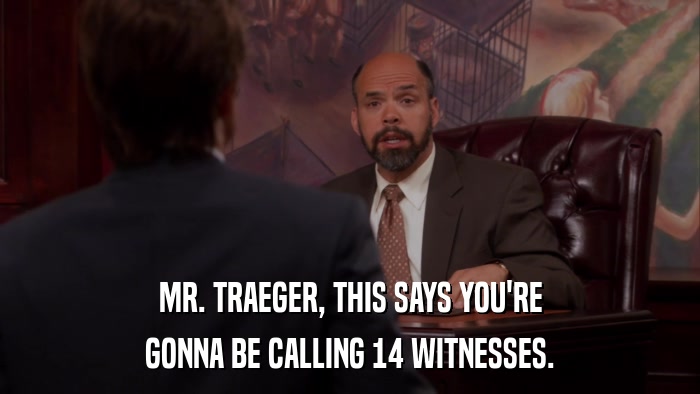 MR. TRAEGER, THIS SAYS YOU'RE GONNA BE CALLING 14 WITNESSES. 