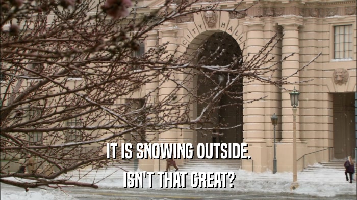 IT IS SNOWING OUTSIDE. ISN'T THAT GREAT? 