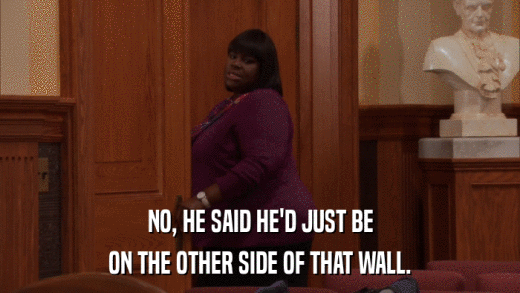 NO, HE SAID HE'D JUST BE ON THE OTHER SIDE OF THAT WALL. 