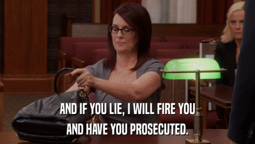 AND IF YOU LIE, I WILL FIRE YOU AND HAVE YOU PROSECUTED. 