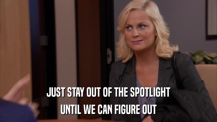JUST STAY OUT OF THE SPOTLIGHT UNTIL WE CAN FIGURE OUT 