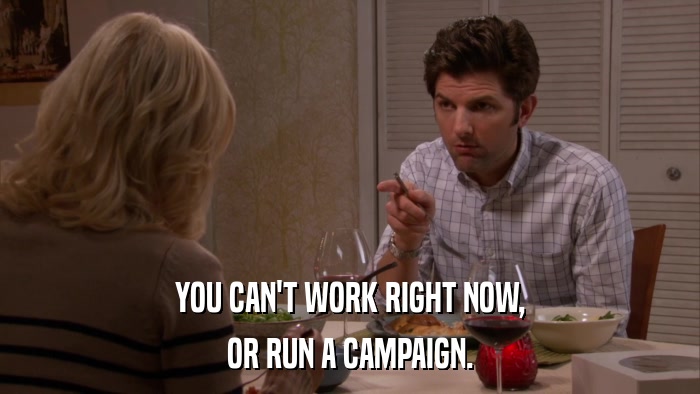 YOU CAN'T WORK RIGHT NOW, OR RUN A CAMPAIGN. 