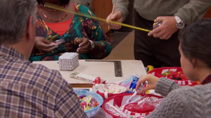 ALL OF OUR CANDY DECORATIONS IN OUR CORNERS OF THE OFFICE. 