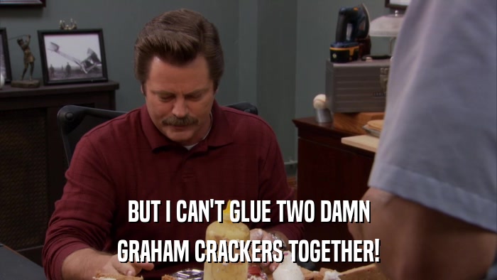 BUT I CAN'T GLUE TWO DAMN GRAHAM CRACKERS TOGETHER! 