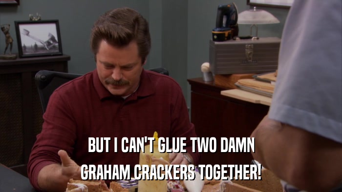 BUT I CAN'T GLUE TWO DAMN GRAHAM CRACKERS TOGETHER! 