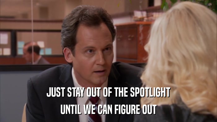 JUST STAY OUT OF THE SPOTLIGHT UNTIL WE CAN FIGURE OUT 