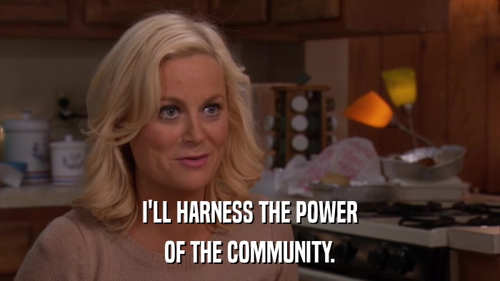 I'LL HARNESS THE POWER OF THE COMMUNITY. 