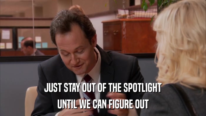 JUST STAY OUT OF THE SPOTLIGHT UNTIL WE CAN FIGURE OUT 
