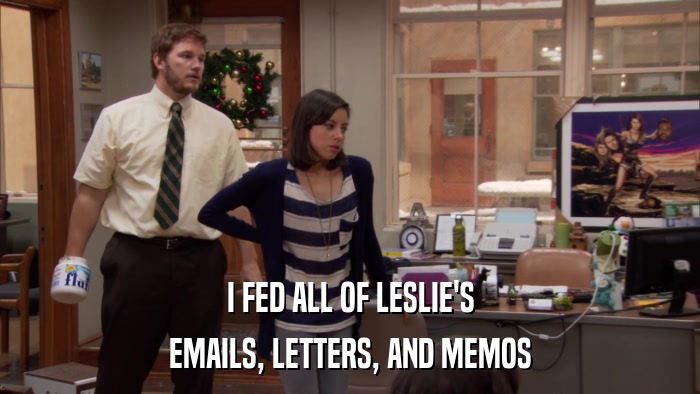 I FED ALL OF LESLIE'S EMAILS, LETTERS, AND MEMOS 