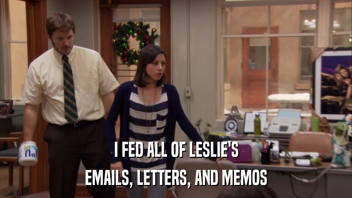 I FED ALL OF LESLIE'S EMAILS, LETTERS, AND MEMOS 