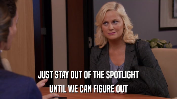 JUST STAY OUT OF THE SPOTLIGHT UNTIL WE CAN FIGURE OUT 