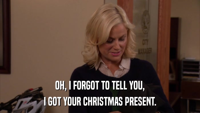 OH, I FORGOT TO TELL YOU, I GOT YOUR CHRISTMAS PRESENT. 
