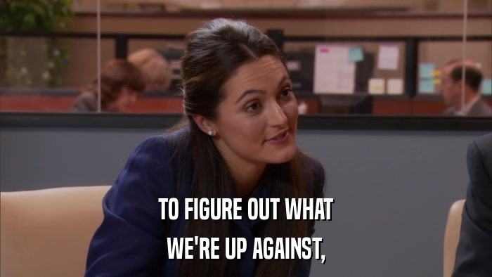 TO FIGURE OUT WHAT WE'RE UP AGAINST, 
