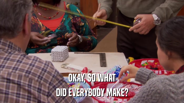 OKAY, SO WHAT DID EVERYBODY MAKE? 