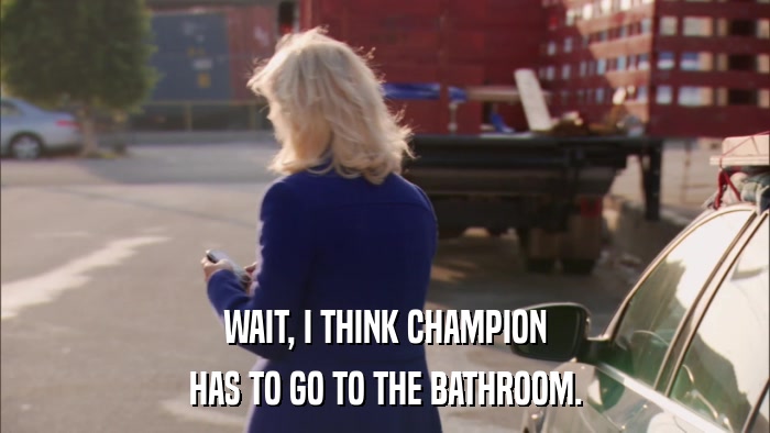 WAIT, I THINK CHAMPION HAS TO GO TO THE BATHROOM. 