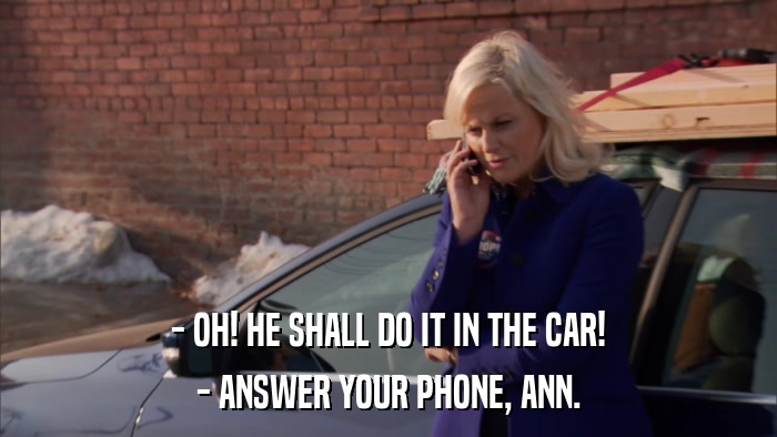 - OH! HE SHALL DO IT IN THE CAR! - ANSWER YOUR PHONE, ANN. 