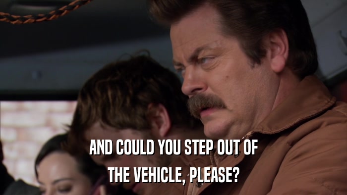 AND COULD YOU STEP OUT OF THE VEHICLE, PLEASE? 