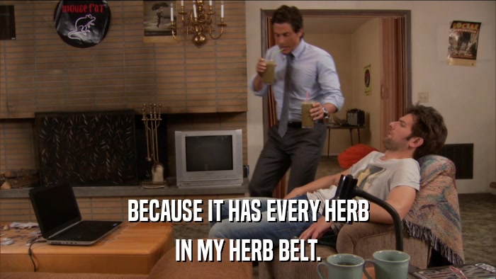 BECAUSE IT HAS EVERY HERB IN MY HERB BELT. 