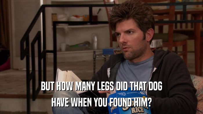 BUT HOW MANY LEGS DID THAT DOG HAVE WHEN YOU FOUND HIM? 
