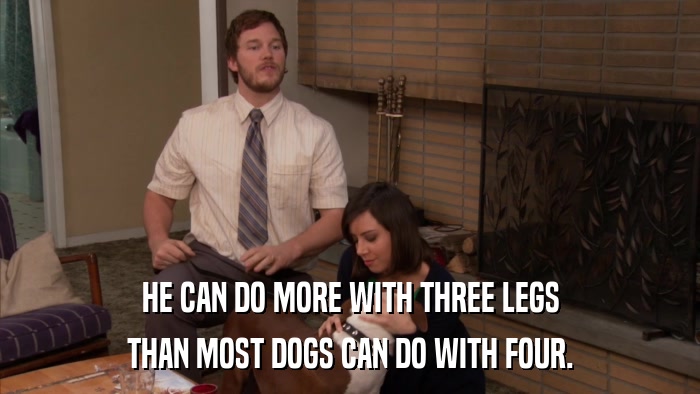 HE CAN DO MORE WITH THREE LEGS THAN MOST DOGS CAN DO WITH FOUR. 