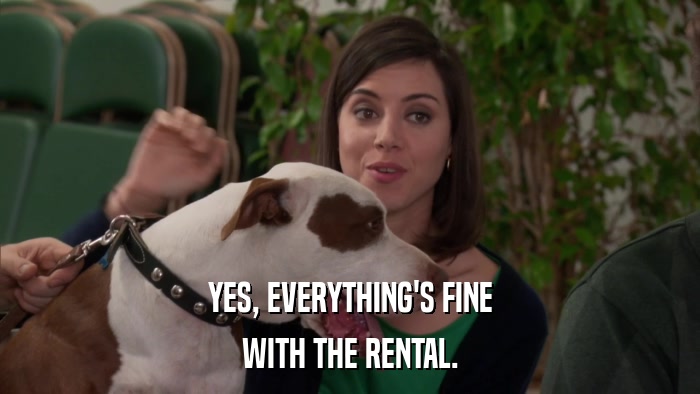 YES, EVERYTHING'S FINE WITH THE RENTAL. 