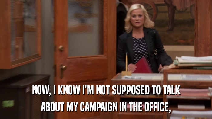 NOW, I KNOW I'M NOT SUPPOSED TO TALK ABOUT MY CAMPAIGN IN THE OFFICE, 