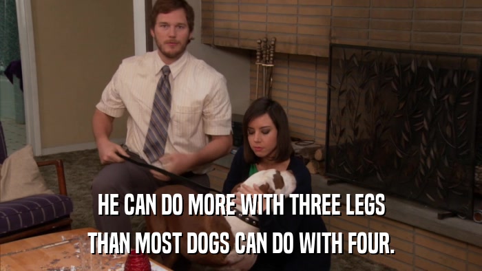 HE CAN DO MORE WITH THREE LEGS THAN MOST DOGS CAN DO WITH FOUR. 