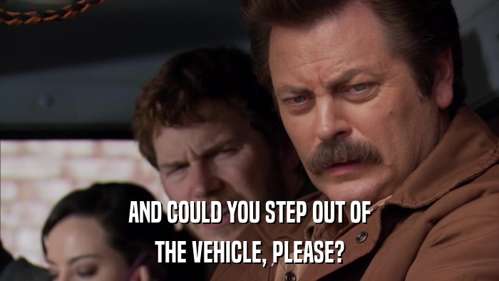 AND COULD YOU STEP OUT OF THE VEHICLE, PLEASE? 