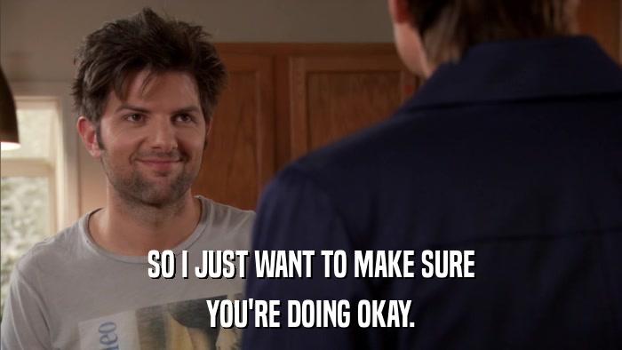 SO I JUST WANT TO MAKE SURE YOU'RE DOING OKAY. 