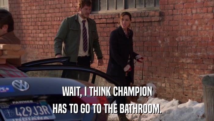 WAIT, I THINK CHAMPION HAS TO GO TO THE BATHROOM. 