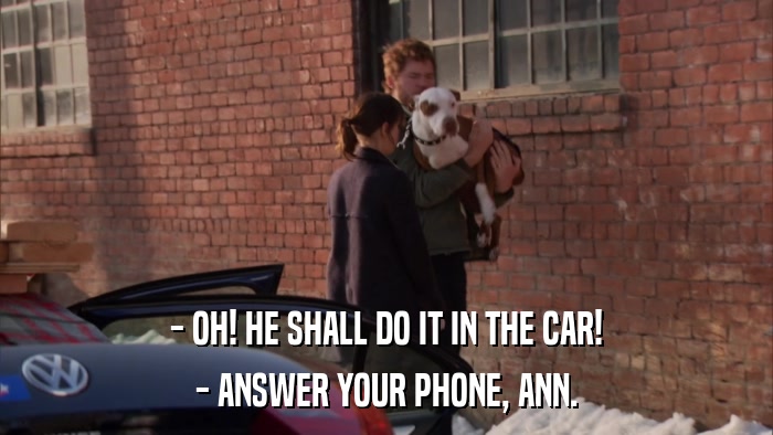 - OH! HE SHALL DO IT IN THE CAR! - ANSWER YOUR PHONE, ANN. 