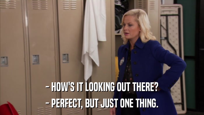 - HOW'S IT LOOKING OUT THERE? - PERFECT, BUT JUST ONE THING. 